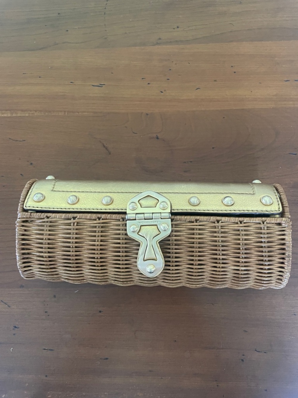 Michael Kors Woven Rattan Clutch with Gold leather trim